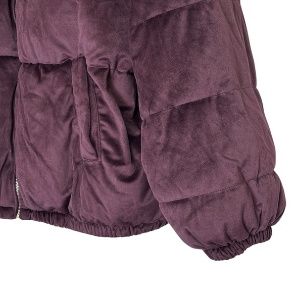 Nine West Plus 2X Velvet Puffer Jacket Plum Purple Zip Front Winter Coat Comfy - Picture 5 of 9